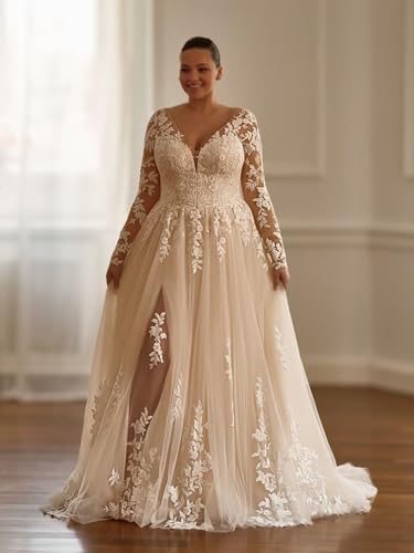 Plus Size Wedding Dresses with Applique V Neck Bridal Gowns for Women Backless Wedding Guest Dresses SA-S014