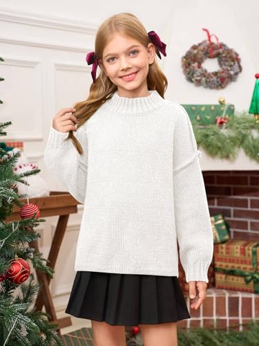 Haloumoning Girls Oversized Sweater Kids Batwing Long Sleeve Mock Neck Pullover Fall Clothes 5-14Y4
