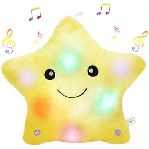 BSTAOFY 13‘’ LED Musical Twinkle Star Light up Lullaby Glow Stuffed Animal Toys Soothe Kids Emotions Birthday Valentines Christmas Festival Gift for Toddlers, Yellow Cover