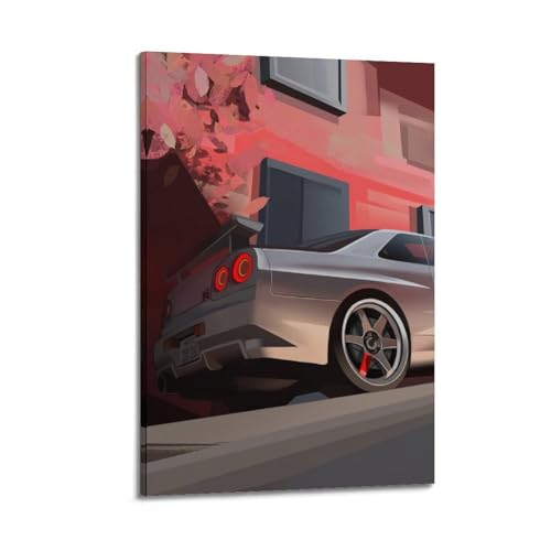 XKUGA Póster de anime JDM Racing Skyline R34 Drift Supercars - Lienzo decorativo moderno, arte de pared ideal para familia, cueva de hombre, sala de juegos, dormitorio de niños y niñas, 24 x 36