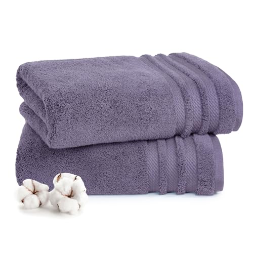 Image of MYTRIDENT Towels for Bath Large Size | Finesse Collection, 2 Piece Bath Towels | 75 cm x 150 cm | 625 GSM, Zero-Twist, Luxuriously Soft, 100% Cotton - Purple