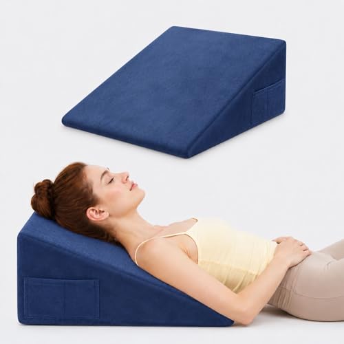 Image of OAISZ Wedge Pillow, 12 Inch Bed Wedge Pillow for Headboard, Pillow Wedge for Acid Reflux Relief, After Surgery, Sleeping, Back Pain Relief, Memory Foam Top, Blue