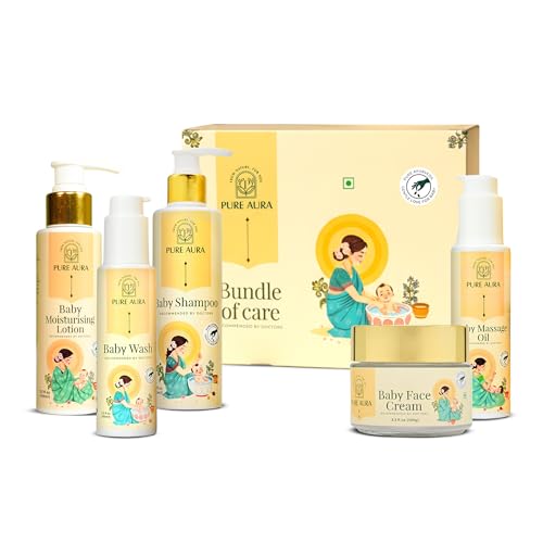 Image of Pure Aura Winter Special Baby Care Kit - Doctor Recommended Ayurvedic Lotion, Baby Wash, Shampoo, Face Cream & Massage Oil Combo for Newborns
