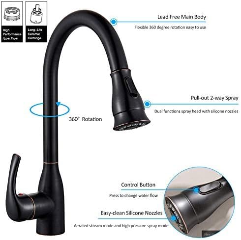 Grúa de Cocina de Agua H/c de Mezcladora de un Solo Mango con Aspersores Desplegables Bidireccionales de Extracción Negra, LVFXQRXO