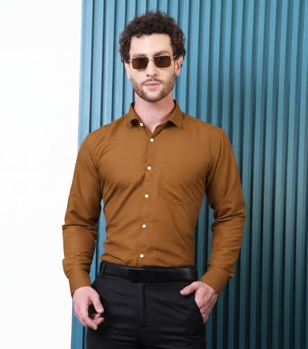Image of CONTRARY Men's Pure Cotton Solid Stylish Casual & Formal Wear Shirt | Stylish Regular Fit Full Sleeve Comfortable Office Party Trendy Shirt - Multi Color