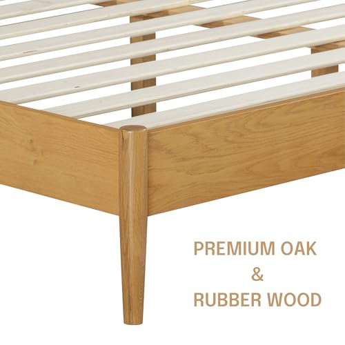 Image of NTC Lupin Wooden Bed Frame with Headboard and Natural Rattan, Solid Oak /Rubber Wood Foundation with Silent Slats, 1000 Lb Capacity, Effortless Assembly (Natural Cane - Rustic Oak, King)