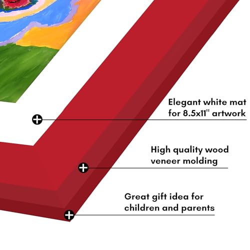 Image of Americanflat Kids Artwork Frame Changeable (Apple Red) - Magnetic Door Holds 100 Art Pieces - 8.5x11 Letter Size Display with Mat or 10x12.5 Without Mat - My Mini Masterpiece
