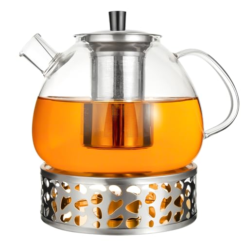 GraviDus Teekanne 1,2 Liter Aus Glas - Mit Edelstahl Sieb & Verchromtem Griff