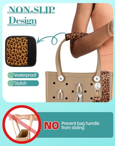 Image of Bag Strap Crossbody Charms for Bogg Bag Accessories - Shoulder Strap Neoprene Luggage Handle Wrap for Suitcase & 2 Key Holders Brown Leopard