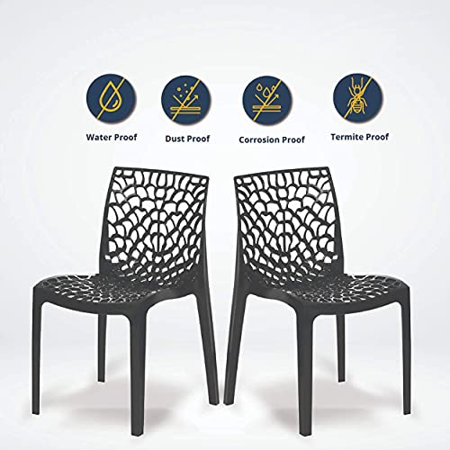 Image of Binani Web Designer Plastic Chair for Home, Office and Restaurant and Cafe|Armless Chair for Dining Room| Heavy Duty Outdoor Plastic Chair | Designer Balcony Chair (2, Black)