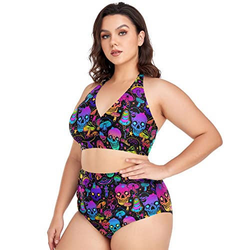 MNSRUU Plus Size Women's Bikini Sets Skull and Flower Bikini Sets for Women High Waisted Sexy Bikini Swimsuits2