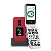 Doro Leva E30-4G Flip Phone for Elderly - Large 2.8" Screen, External Display, High Contrast Keys, Loud & Clear Sound, Camera Secure Button - Charging Cradle Included - Red/White