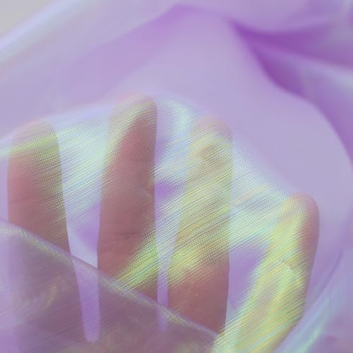 11 Yard Magic Iridescent Laser Gradient Organza Fabric Holographic Gauze Fabric for Wedding Dress, Curtain, Photography Background, Party Crafts, DIY Crafts Supplies, Home Decor (Magic Purple)