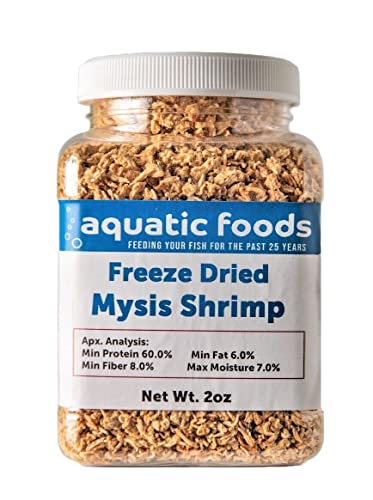 Aquatic Foods Inc. Mysis Shrimp-Freeze Dried Floating Small Mysis Shrimp for All Tropical Fish, Marine Fish, Baby Koi & Pond Fish, Baby Turtles, 2oz Jar