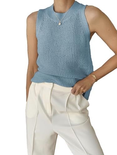 Opiniones y reviews de Punto y ganchillo los 5 más buscados. 26 Famulily - playera sin mangas de punto de verano para mujer, sin mangas, cuello redondo, ganchillo, punto, Azul, Medium