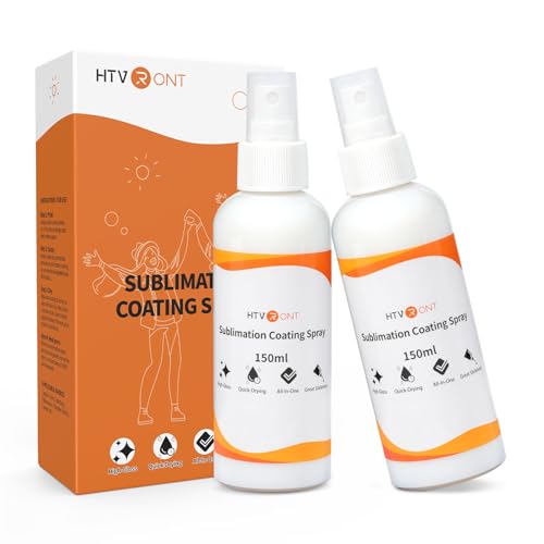 HTVRONT Sublimation Coating Spray - Upgrade Version 2x150ml for Cotton Shirts, Canvas, Pillow, Shirts, Carton; Quick Dry, High Gloss & Washable
