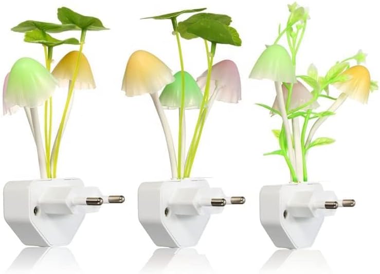 LED Night Lamp with Plug Smart Sensor auto On/Off and Color Change Mushroom Flowers Beautiful Illumination Home Decoration Lights for Bedroom Corridor (Multicolor, Pack of 3)