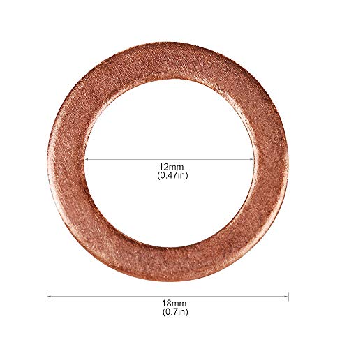 Hifrom 25Pcs M12 Copper Washers Flat Ring Sump Plug Oil Seal Gasket Sealing Fitting Washers #TOP4