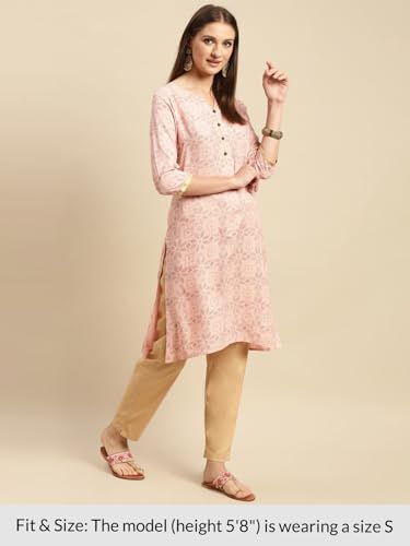 Image of rangita Women Rayon Regular Fit Knee Length Printed Straight Kurti | Kurta
