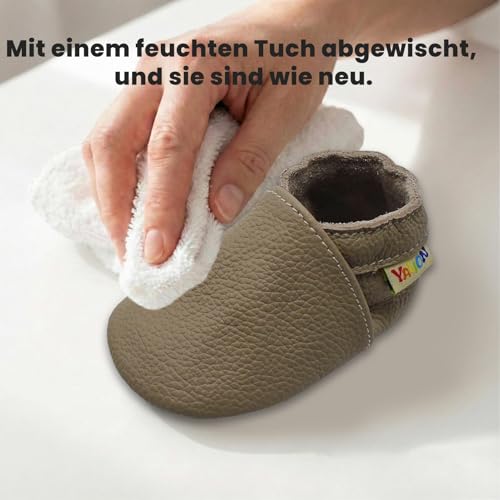 YALION Baby Weicher Leder Lauflernschuhe Krabbelschuhe Babyschuhe Babyhausschuhe (Dunkelbeige,6-12 Monate)