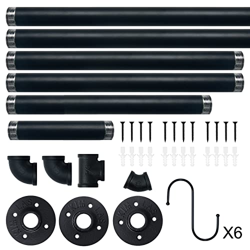 Houseaid 32 Inch Industrial Pipe Clothes Rack, Farmhouse Iron Garment Rack, Vintage Style Hanging Rod For Closet, Wall Mounted, Matte Black (Hooks Included) #TOP6