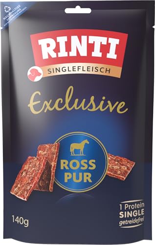 RINTI - Singlefleisch Exclusive | Nassfutter mit 100% Ross für Sensible, ausgewachsene Hunde. Alleinfutter in der Dose ohne Getreide und künstliche Zusätze | 9x140g Ross Pur
