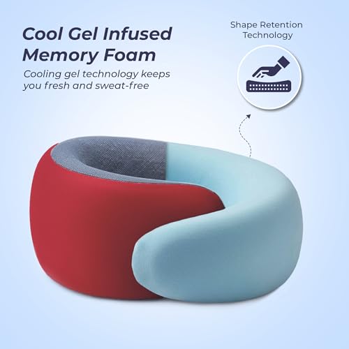 Image of Billebon Memory Foam Neck Pillow, Snake Shape Travel Pillow with Snap Button, Neck Pillow for Travelling & Flight Travel, Ergonomic Support for Comfort & Pain Relief(Red Single)