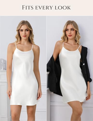 Image of THXSILK Women's Silk Nightgown, 100% Real 19 Momme Mulberry Silk Sleepwear Round Neck Spaghetti Strap Chemise Nightdress