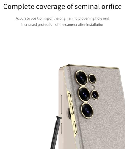 Image of Midkart Leather Case Compatible with Samsung Galaxy S24 Ultra Release 2024 Electroplated Hard PC Lightweight with Independent Camera Protection Cover, Beige