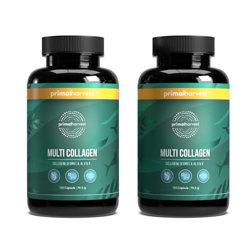 Primal Harvest Multi Collagen - Suplemento dietético de colágeno de tipos I, II, III, V y X, además de vitamina C para hombres y mujeres, 2 unidades (60 porciones)