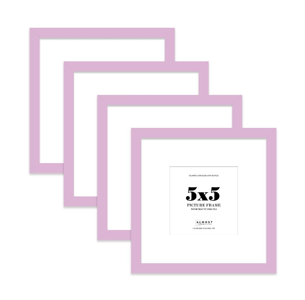 5x5 Lilac Picture Frame with Mount for 3x3 Photos, Prints - Modern Square Wall Frame, Set of 4 — image 1
