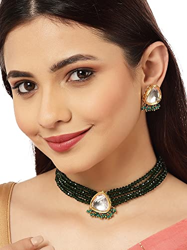 Image of Karatcart Black Crystal Beaded Choker Necklace Setfor Women