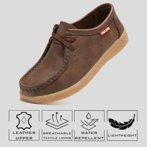 Image of TRULAND Leather Oxford Shoes for Women - Suede Lace Up Moc Toe Low Platform Flat Wallabees Shoes