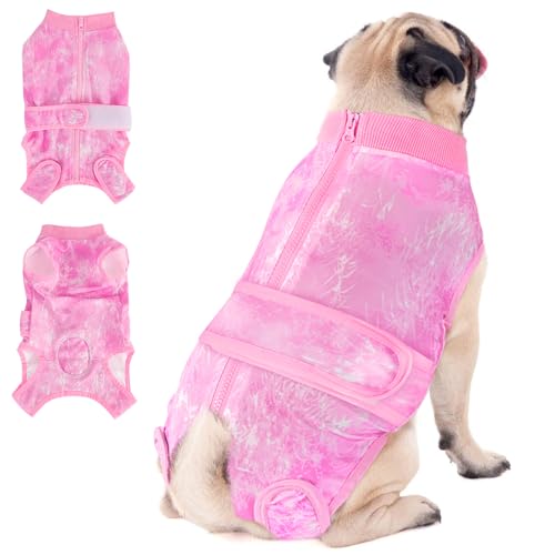 Image of SlowTon Dog Surgery Recovery Suit - Zipper On Dog Onesies After Surgery for Female Male Dogs, Abdominal Wounds Bandages Cone /E-Collar Alternative Dogs Surgical Body Suit Shirt (Pink, XXL)