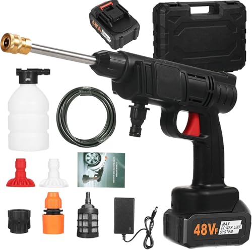 Image of 48Vf Cordless Portable Wireless Pressure Washer Gun High Pressure Water Gun for Car Wash Bike Washing Cleaning | Adjustable Nozzle and 5M Hose Pipe (Double Battery)