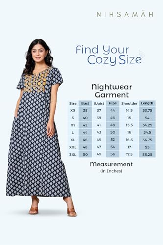 Image of NIHSAMAH Cotton Nighty for Women - Printed Stylish Night Gown, Comfortable Sleepwear Long Nightwear, Maxi