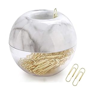 Magnetic Paper Clip Holder, Marble White Holder with Gold Paper Clips 100pcs 28mm(1.1″) Cute Office Supplies for Desk Organizer