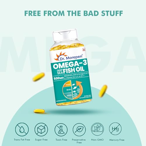 Dr. Morepen Omega 3 Fish Oil 500 Mg 300 Mg Epa & Dha|High Potency Fish Oil 60 Capsules (Pack Of 2),2 Count