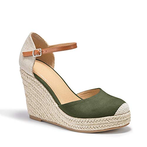 Image of FISACE Womens Summer Espadrille Heel Platform Wedge Sandals Ankle Buckle Strap Closed Toe Shoes