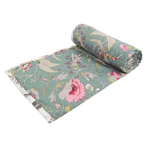 Trance Home Linen Premium 100% Cotton Dohar for Double Bed | 150 GSM | Reversible Ac Comforter | Light Weight All Season Soft Blanket (84x90 Inches | Calicut Green)