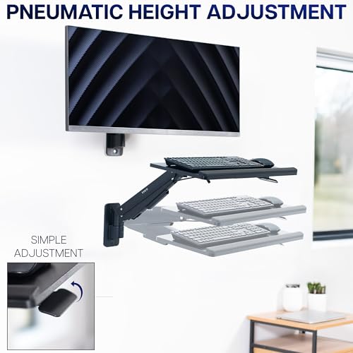 Image of VIVO Sit-Stand 24 Inch Pneumatic Spring Keyboard and Mouse Tray Wall Mount, Counterbalance Height Adjustable Typing Platform, Ergonomic Tilt, Black, MOUNT-KB26C