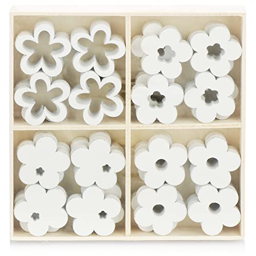 com-four® 32x Blume Streudeko - Kleine Blumen aus Holz in Vier Designs -...