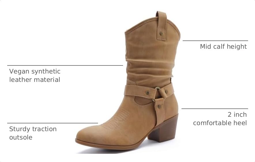 Image of GLOBALWIN Women's Mid Calf Cowgirl Boots Western Boots For Women