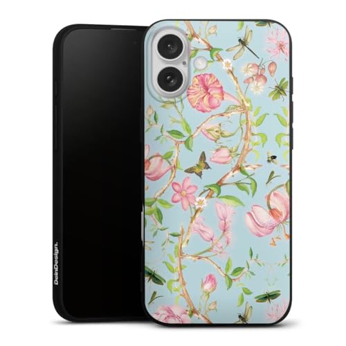 Coque en silicone iPhone 16 Plus avec motifs fleurs vintage et protection souple