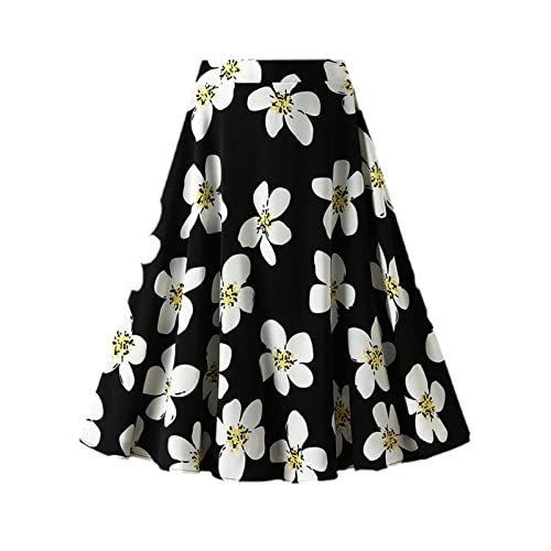 Jupe parapluie imprimé floral drapé mince jupe mi-longue noire