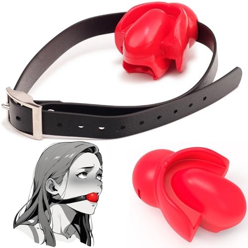 Heuceo Tongue Fixed Bondage Ball Gag for Sex Open Mouth Silicone Ball SM Restraints Toys Sex Gag Mouth Plug Adjustable Extreme for Fetish Adult Play Bondage BDSM Sex Gag Ball Adult Toys (Red)
