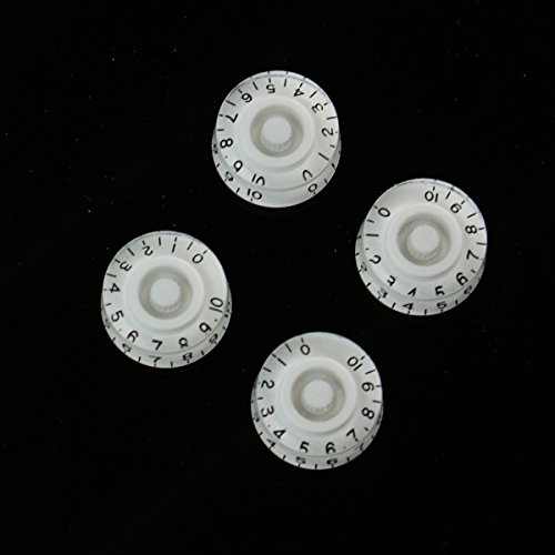 Set of 4 Guitar Speed Knob Amber WHITE with Black Type
