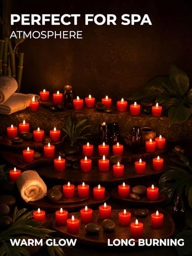Image of CANDWAX Unscented Red Votive Candles Set of 36 - Clean-Burning, Long-Lasting 15 Hour Burn - Ideal for Weddings, Home Decor, Spa, Events - Bulk Value for Versatile Use