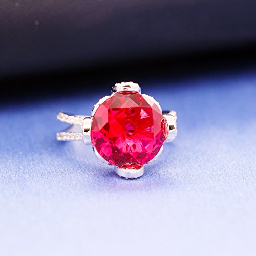 Uloveido Female Unique Beautiful Red Flower Engagement Wedding Ring - Charm Created Garnet Diamond Jewelry for Women (Size 6 7 8 9 10) RJ2123
