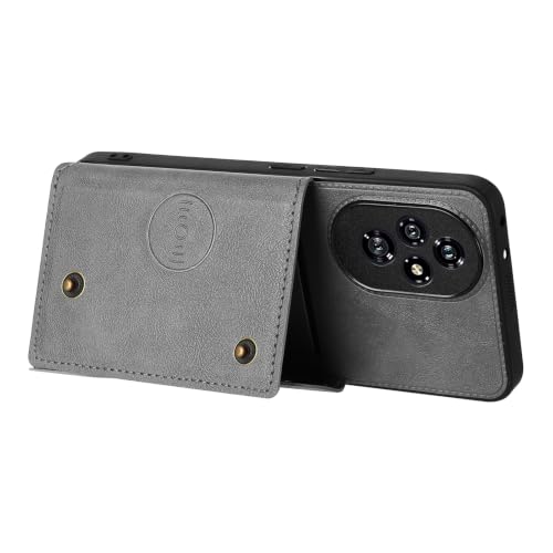 Image of for Honor 200 Pro 5G Case with Card Slots Kickstand Leather + TPU Phone Cover - Grey